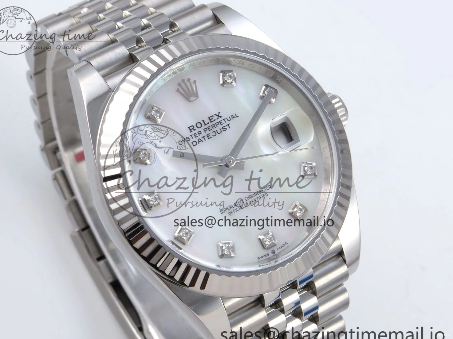 MiroTime 1230 Datejust 126334 41mm SS Clean 1:1 Best Edition White Pearl Moissanite Dial on SS Jubilee Bracelet VR Modern 898
